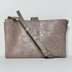 Margot Embossed Floral Crossbody Bag in Taupe